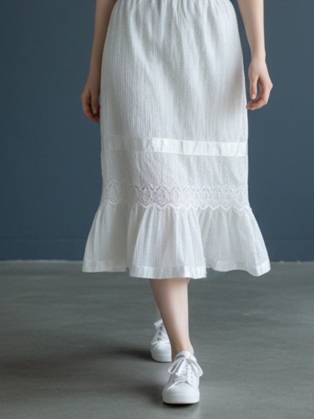 For Love & Lemons White Ruffled Midi Skirt